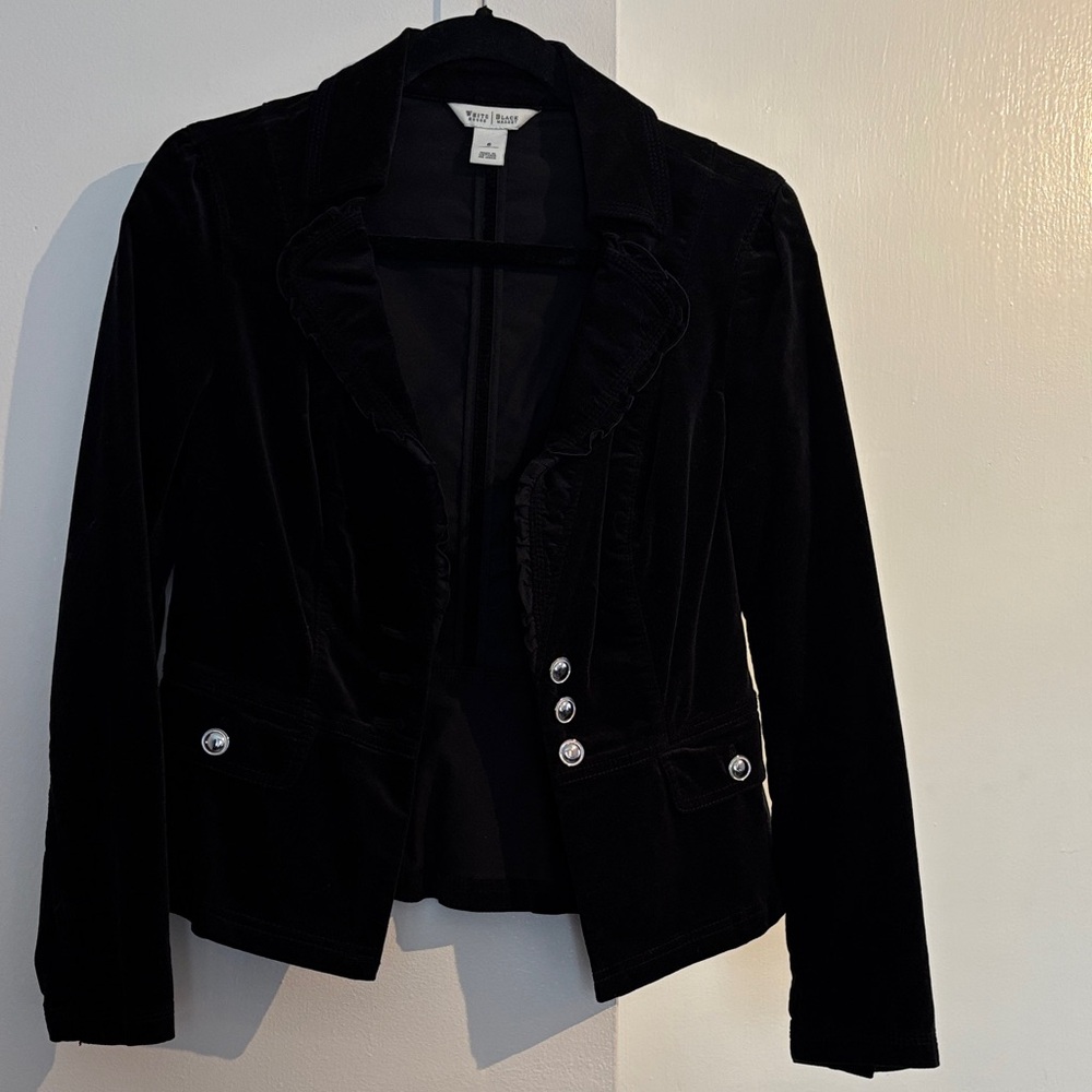 White House, black market – Velvet Ruffle-Trim Black Women's Blazer Jacket